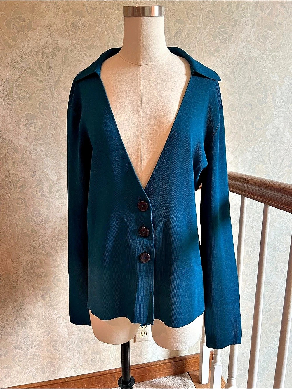 Talbots Teal Blue Cardigan Sweater Size XL